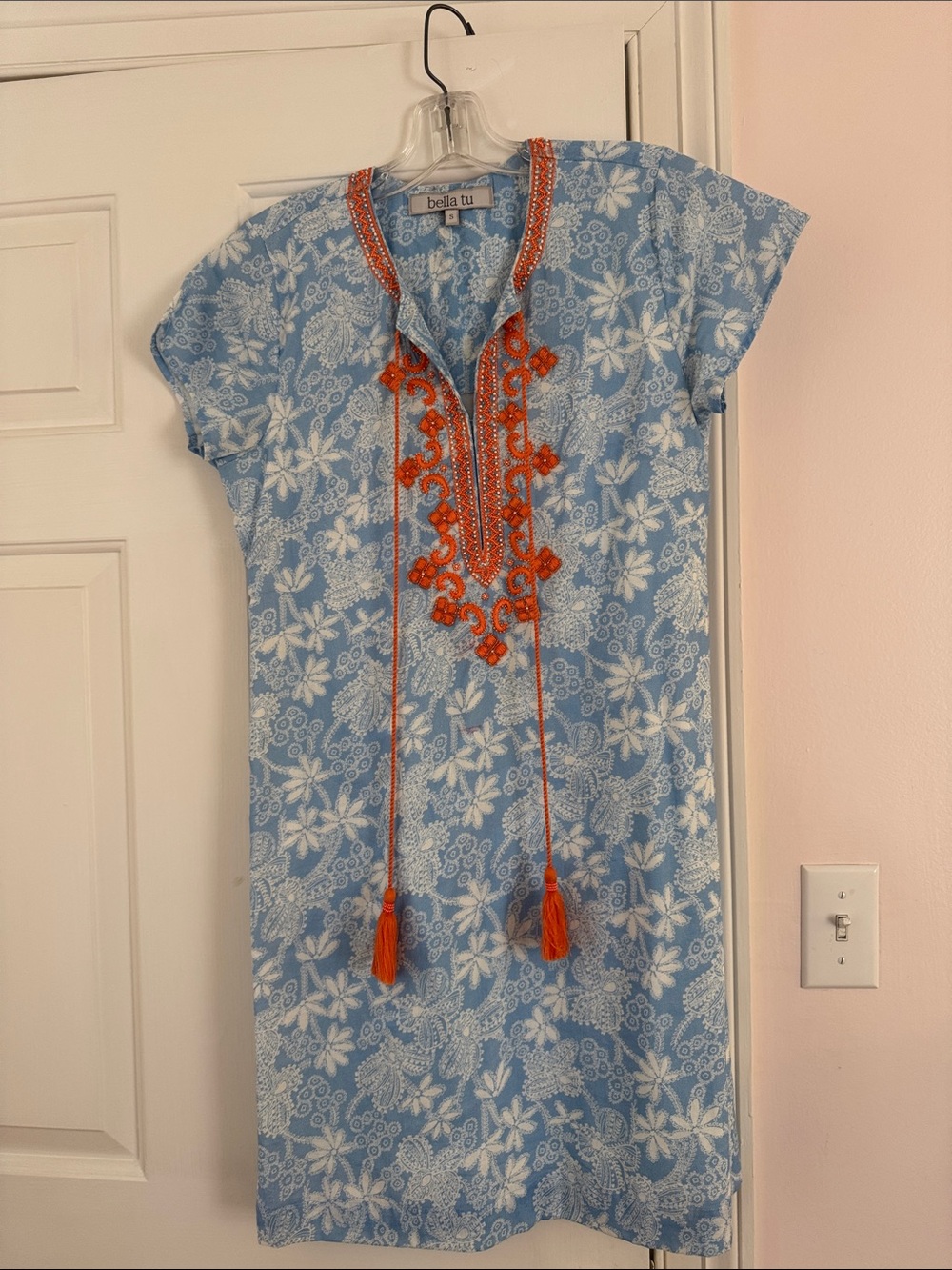 Bella Tu Light Blue Floral Dress with Orange Embroidery